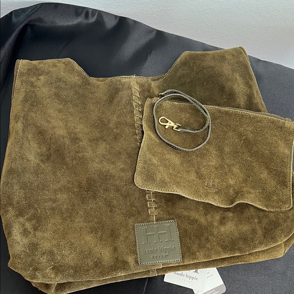 Haute Hippie | Olive Green Suede/Leather Festival Hobo Bag w/ Matching Mini Bag - Picture 12 of 16